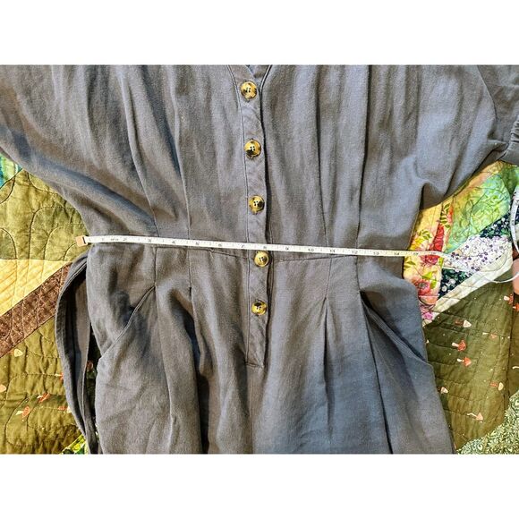 Baltic Born 100% Linen Charcoal Gray Belted Button Down 'Heidi' Jumpsuit - Picture 10 of 10